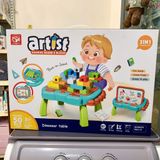  Đồ chơi giáo dục: Bộ bàn xếp hình kèm bàn vẽ khủng long 2in1 50pcs (Xanh dương) No. 188T-13 