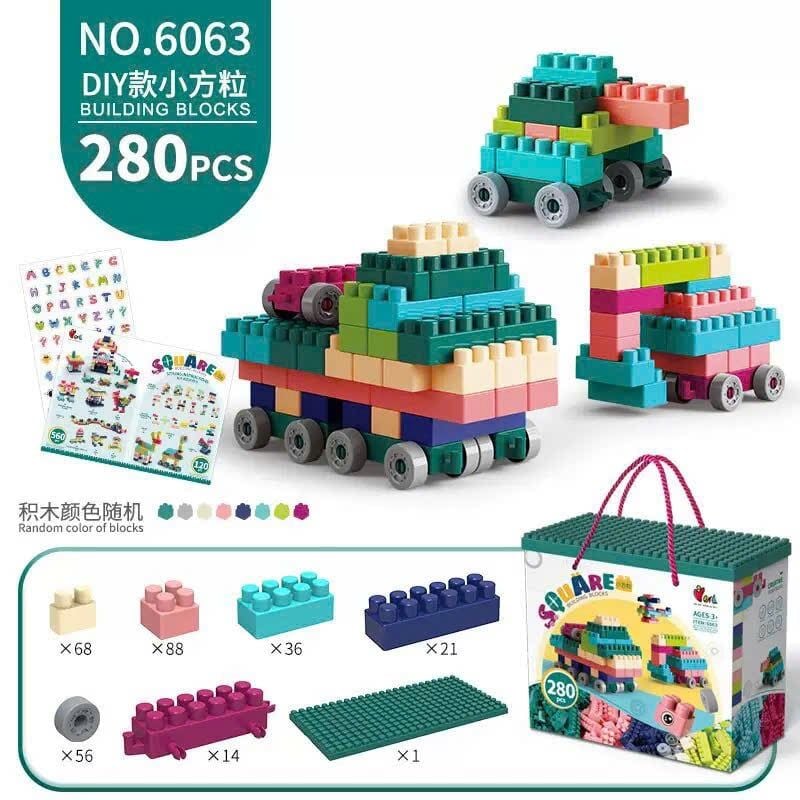  Đồ chơi lắp ráp : Bộ xếp hình SQUARE BUILDING BLOCKS 280 CHI TIẾT, 3ages+, No. 6063 