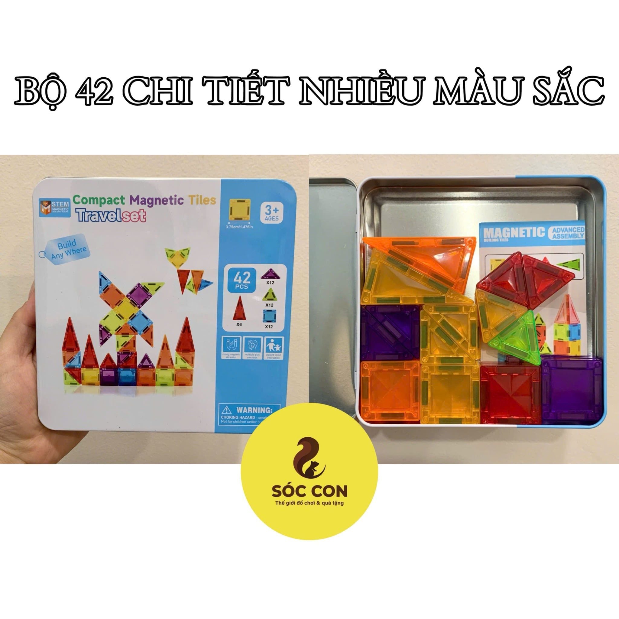  Đồ chơi giáo dục : Bộ xếp hình nam châm Magnetic Tiles – STEM sáng tạo, 36-42 chi tiết, 3ages+, No. A053,A054 