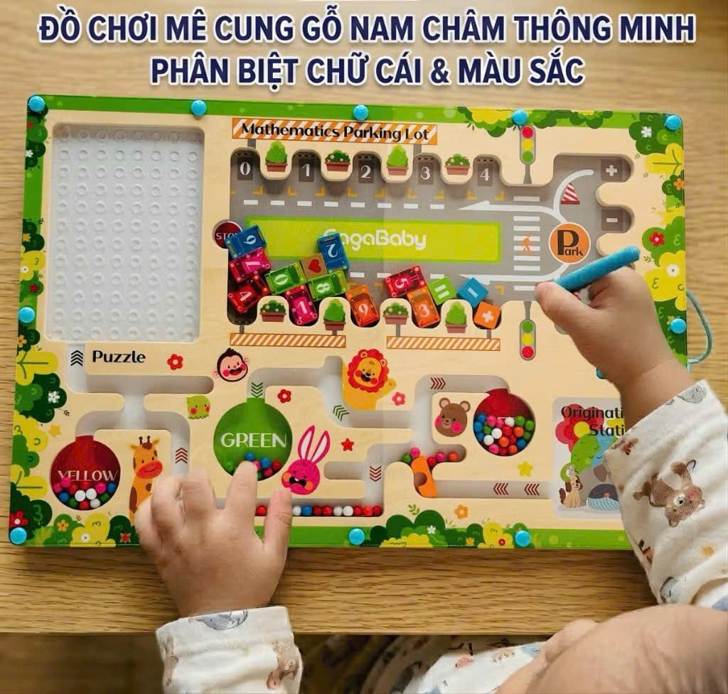  Đồ chơi giáo dục : Bảng Mê Cung Nam Châm Gỗ GagaBaby – Magnetic Activity Board, 36m+, No. MPB-25-01 