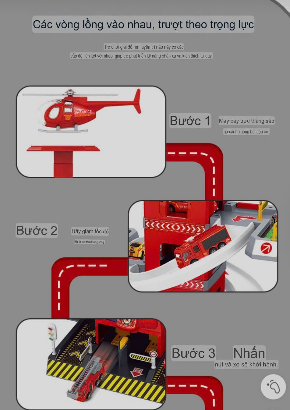  Đồ chơi vận động : Garage trạm cứu hoả City Shuttle - Assembled Rail Car Series, 90pcs, 3ages, No. 69921A 