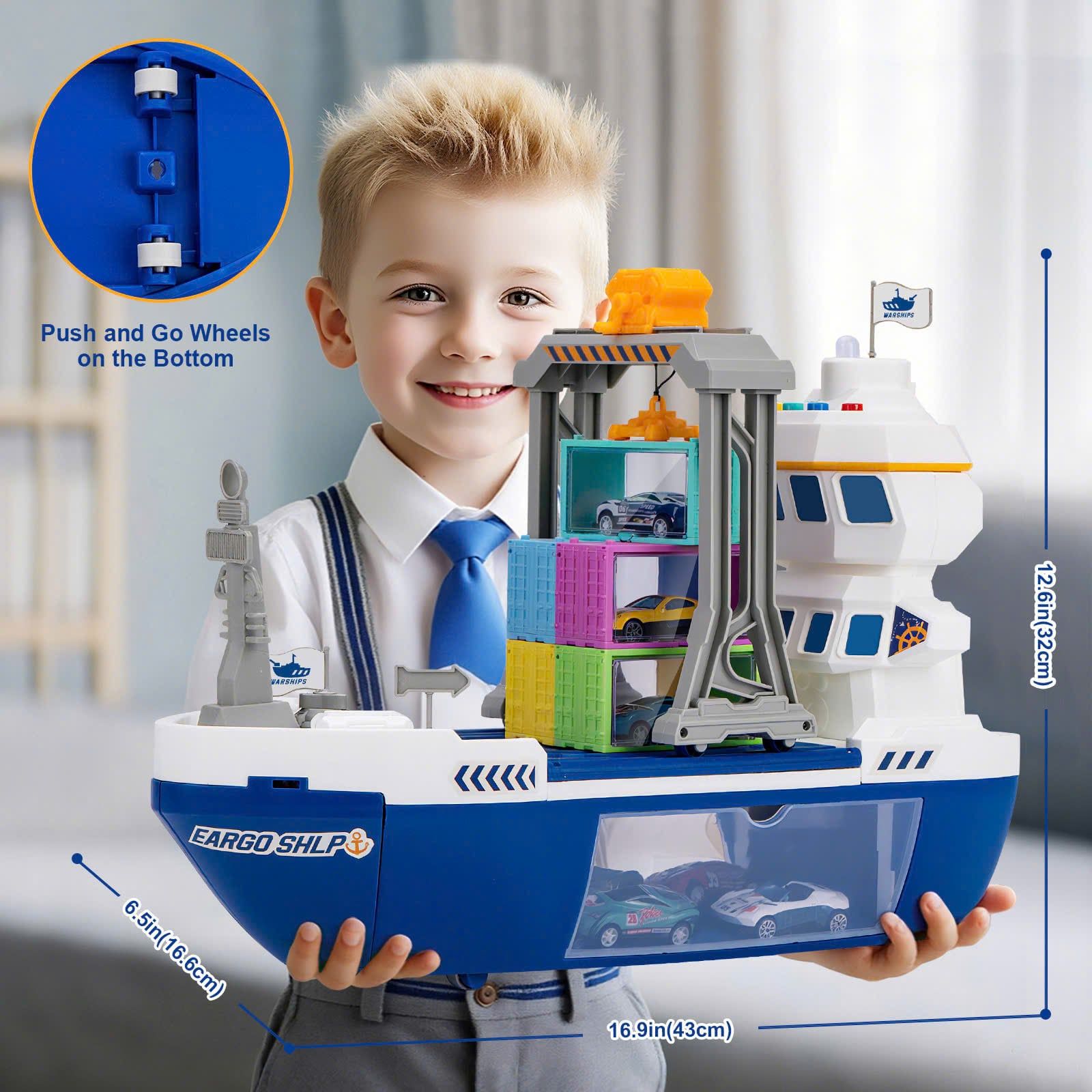  Đồ chơi vận động : Bộ tàu vận tải chở xe – Cargo Ship (12 xe kim loại màu ngẫu nhiên), 3ages, No. TN-1300 