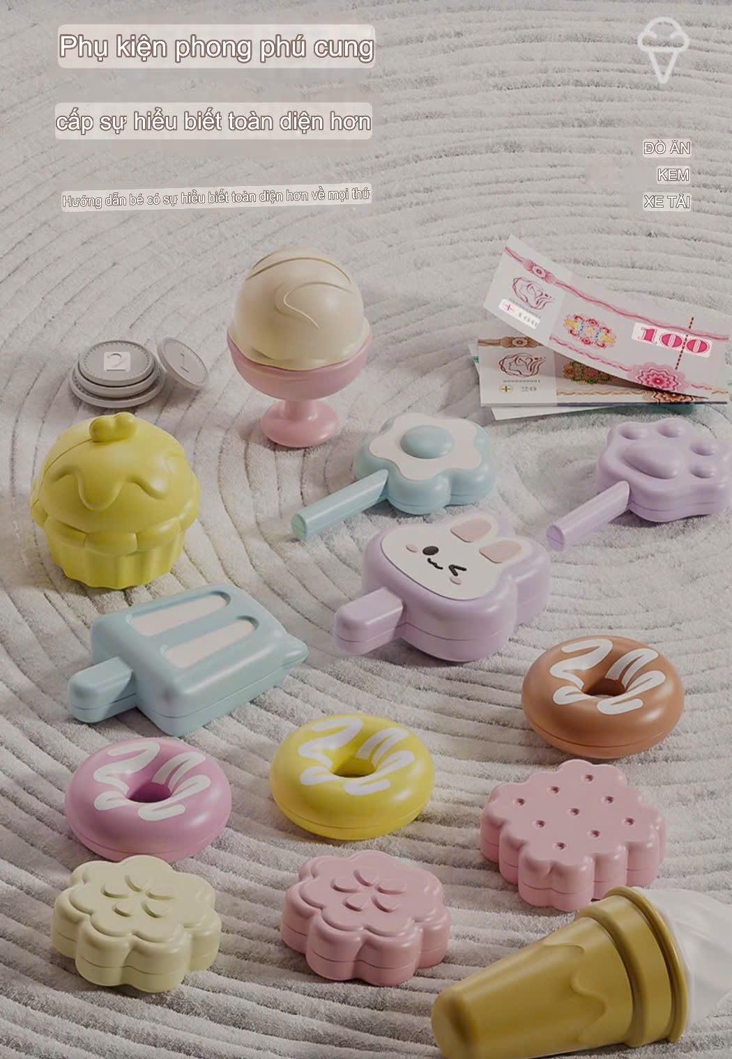  Đồ chơi nhập vai : Xe Kem Đồ Chơi Màu Hồng – Cart 5 Dessert Trolley, 3ages+, No. H376A 