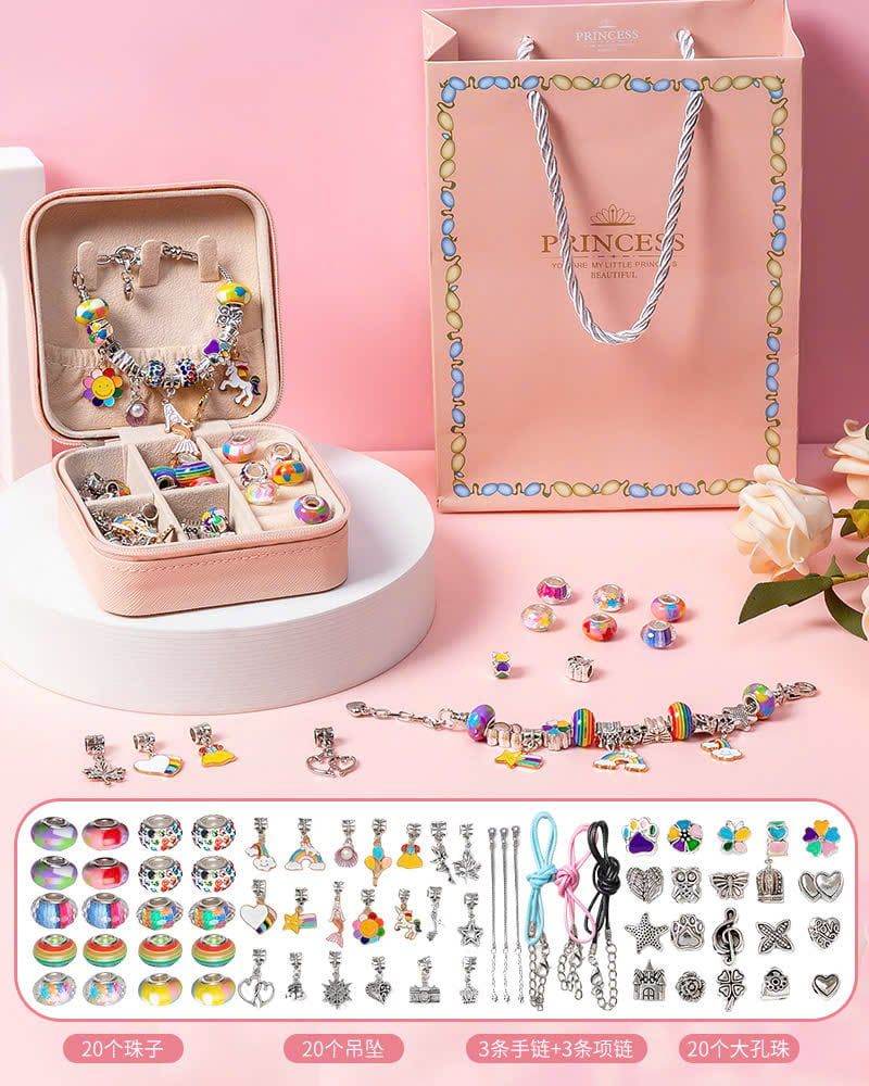  Đồ chơi nhập vai : Bộ Làm Vòng Tay Charm DIY Cao Cấp Cho Bé Gái - Trọn Bộ kèm túi giấy cho bé tự làm trang sức 