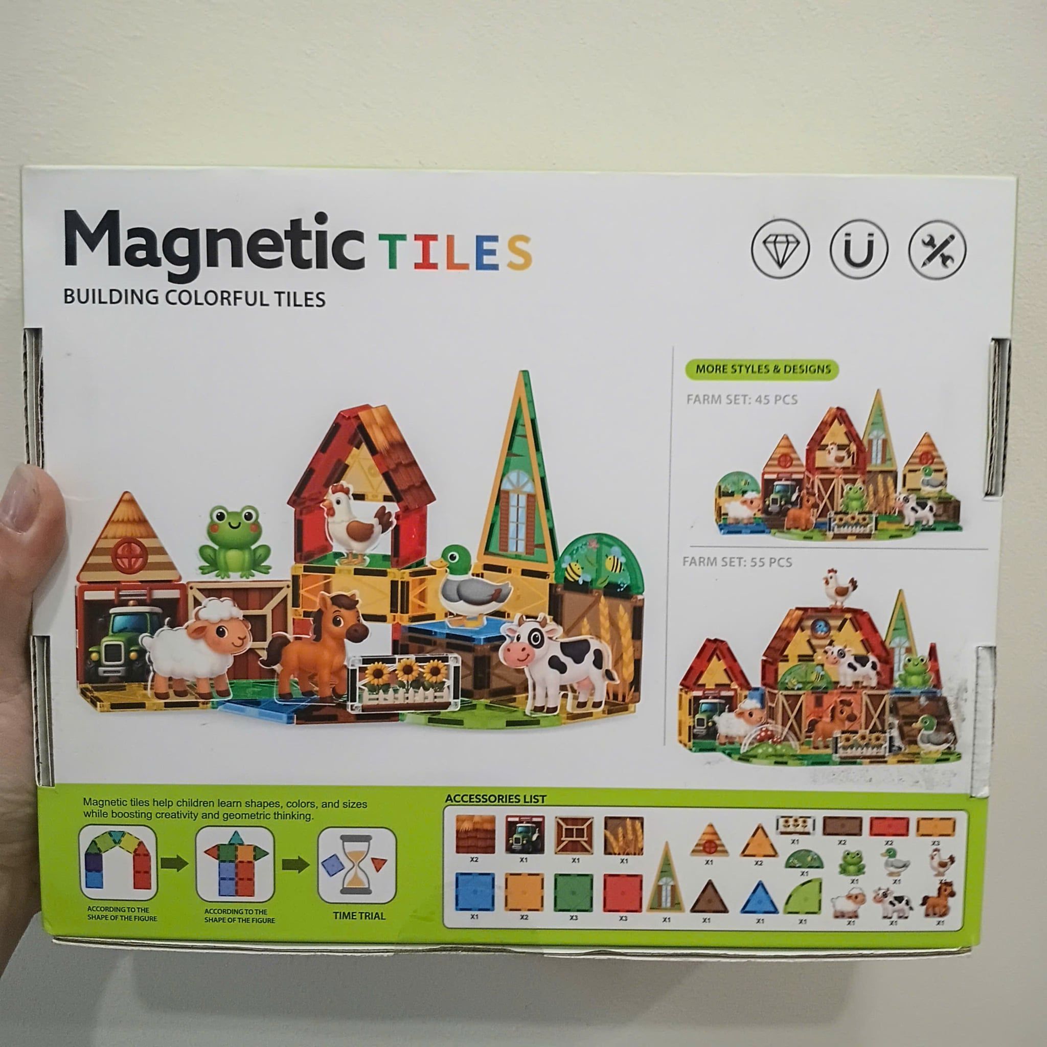  Đồ chơi giáo dục : Bộ xếp hình nam châm Magnetic Tiles Chủ Đề Nông Trại & Khủng Long, 3ages+, No. 188-M507, M523 
