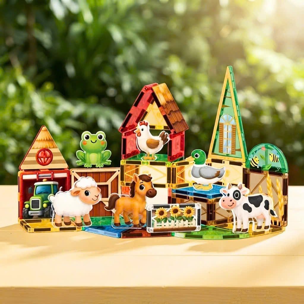  Đồ chơi giáo dục : Bộ xếp hình nam châm Magnetic Tiles Chủ Đề Nông Trại & Khủng Long, 3ages+, No. 188-M507, M523 