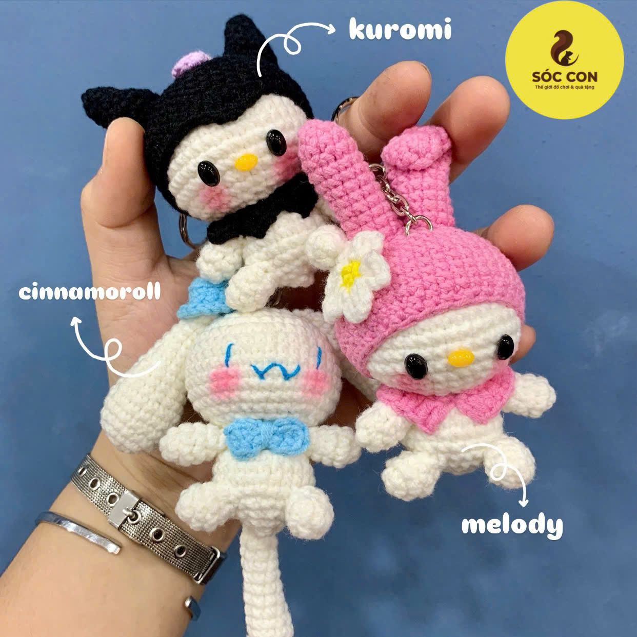  Móc Khóa Len Handmade – Bộ Nhân Vật Sanrio (Kuromi, My Melody, Cinnamoroll) - ẢNH THẬT CỦA SHOP 