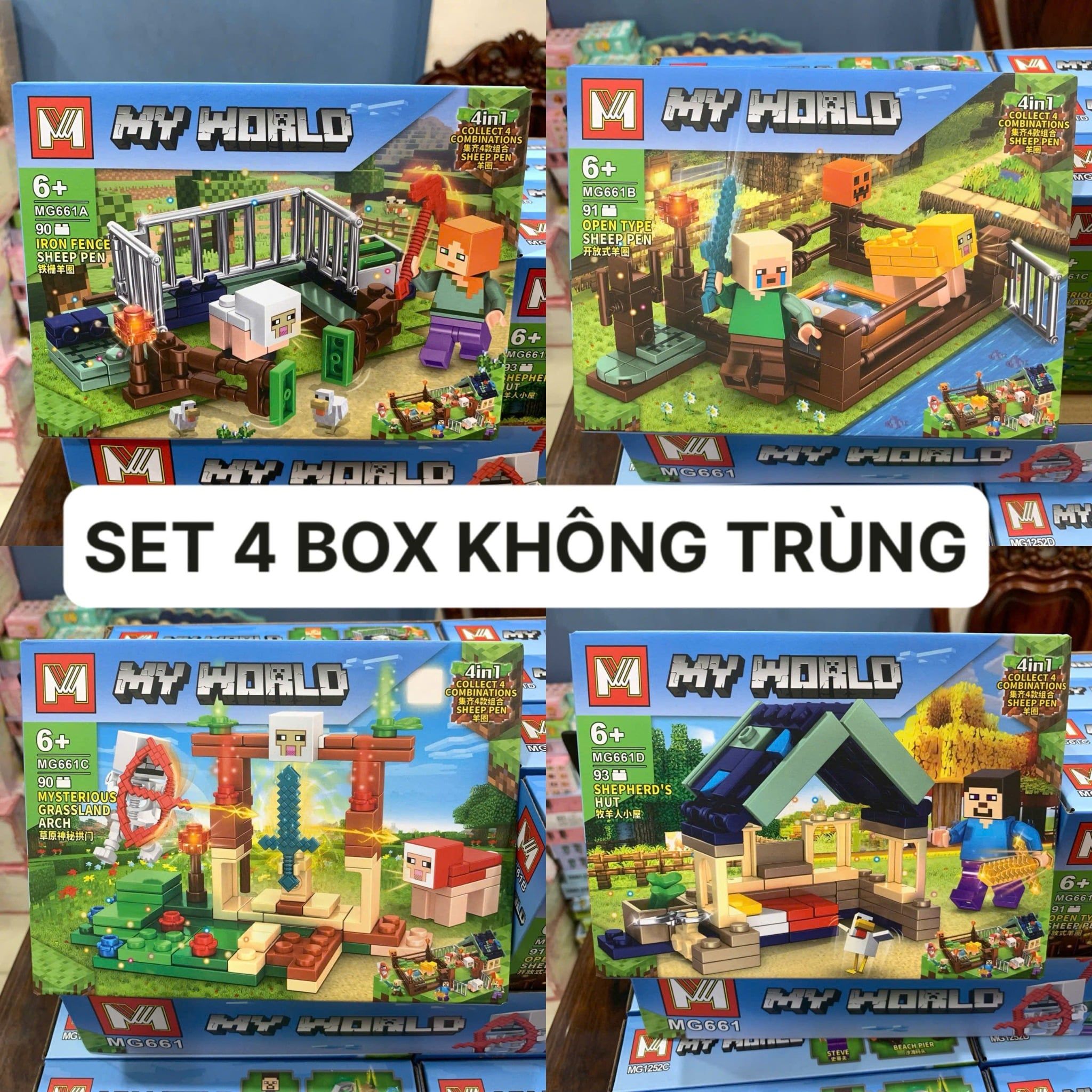  Đồ chơi lắp ráp : Bộ sưu tập nhiều mẫu Minecraft sáng tạo, 3ages, No. MG661, MG805, MG1252, MG1133, MG1351 