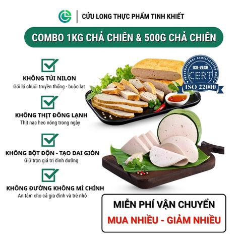 Combo Giò Chả Ngon Cửu Long: Chả Lụa (1KG), Chả Chiên (0.5KG) -Không Phụ Gia Nhân Tạo, Giao Nóng Mỗi Ngày