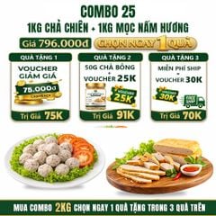 Combo Giò Chả Ngon Cửu Long 2Kg: Mọc Nấm Hương 1Kg, Chả Chiên Sạch 1kg - Không Phụ Gia Nhân Tạo, Giao Nóng