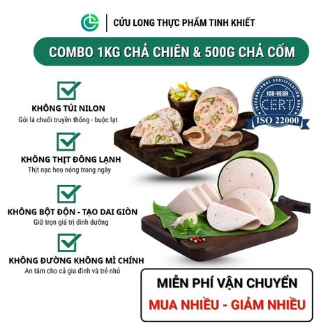 Combo Giò Chả Ngon Cửu Long: Chả Lụa (1KG), Chả Bì (0.5KG) - Không Túi Nilong, Sạch An Tâm
