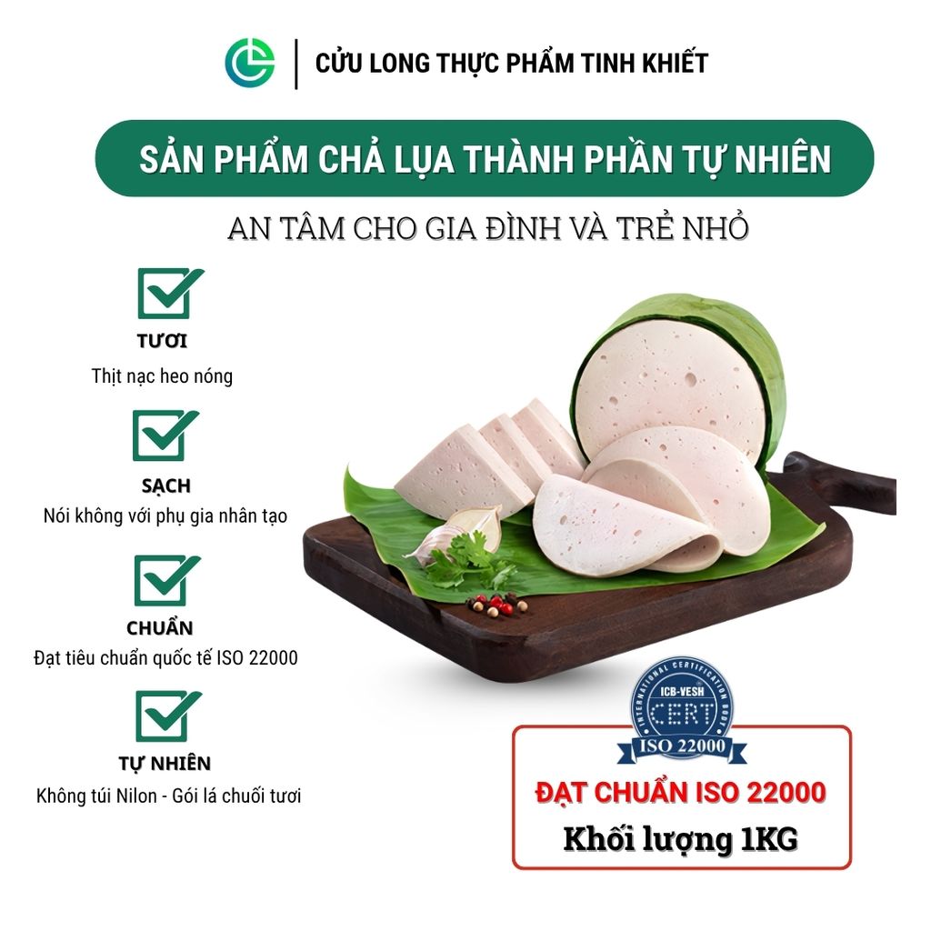 Combo Giò Chả Ngon Cửu Long: Chả Lụa (1KG), Chả Bì (0.5KG) - Không Túi Nilong, Sạch An Tâm