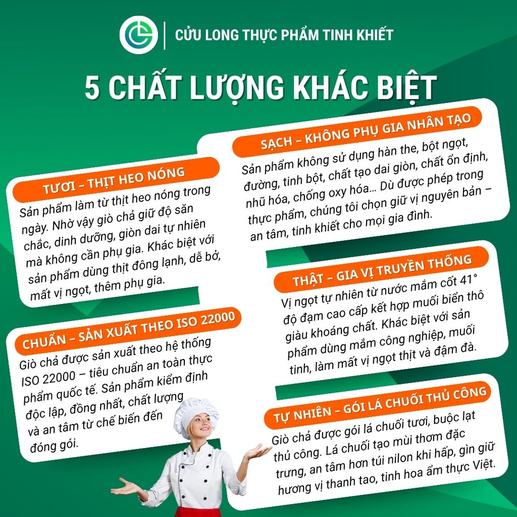 Combo Giò Chả Ngon Cửu Long: Chả Lụa (1KG), Chả Bì (0.5KG) - Không Túi Nilong, Sạch An Tâm