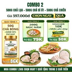 Combo Giò Chả Ngon Cửu Long 1.5kg:  Chả Lụa 500g, Chả Bì Ớt 500g, Chả Chiên 500g Trọn Bộ 3 Hương Vị Sạch Đạt Chuẩn ISO 22000