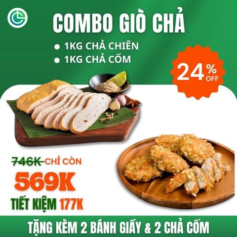 Combo Giò Chả Ngon Cửu Long: Chả Mỡ (1KG), Chả Chiên (1KG) - Sạch An Tâm, Giao Nóng Mỗi Ngày