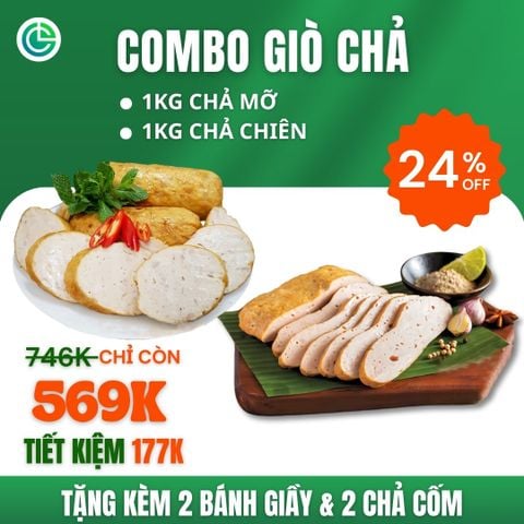 Combo Giò Chả Ngon Cửu Long: Chả Mỡ (1KG), Chả Chiên (1KG) - Không Phụ Gia Nhân Tạo, Giao Nóng Mỗi Ngày