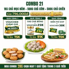 Combo Giò Chả Ngon Cửu Long 2Kg: Mọc Nấm Hương 1Kg,Chả Lụa Ngon 0.5Kg, Chả Cốm Non Làng Vòng 0.5Kg, - Sạch, Vị Tinh Khiết, Không Phụ Gia Nhân Tạo