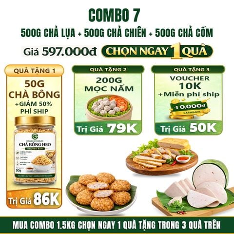 Combo Giò Chả Ngon Cửu Long: Chả Lụa (0.5KG), Chả Cốm (0.5KG), Chả Chiên (0.5KG) - Sạch An Tâm, Giao Nóng