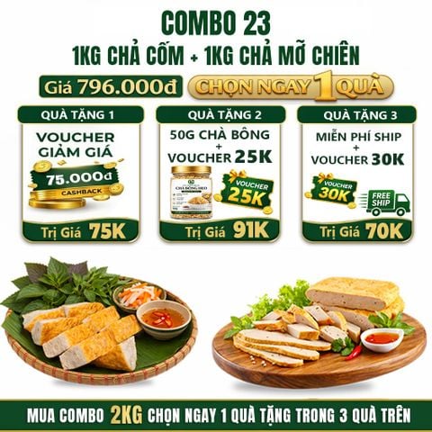 Combo Giò Chả Ngon Cửu Long 2Kg: Chả Mỡ Chiên 1Kg, Chả Chiên Sạch 1Kg - Sạch Không Phụ Gia Nhân Tạo