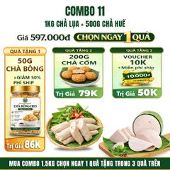 Combo Giò Chả Ngon Cửu Long: Chả Lụa (1KG), Chả Huế (0.5KG) - Không Phụ Gia Nhân Tạo, Chuẩn ISO 22000