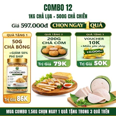 Combo Giò Chả Ngon Cửu Long: Chả Lụa (1KG), Chả Chiên (0.5KG) -Không Phụ Gia Nhân Tạo, Giao Nóng Mỗi Ngày