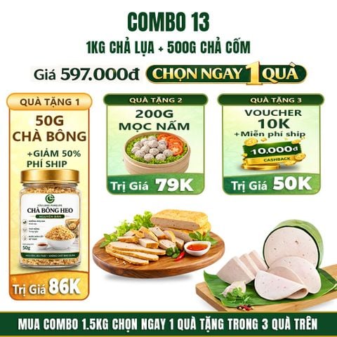Combo Giò Chả Ngon Cửu Long: Chả Lụa (1KG), Chả Cốm (0.5KG) - Giao Nóng Trong Ngày, Sạch Tiết Kiệm