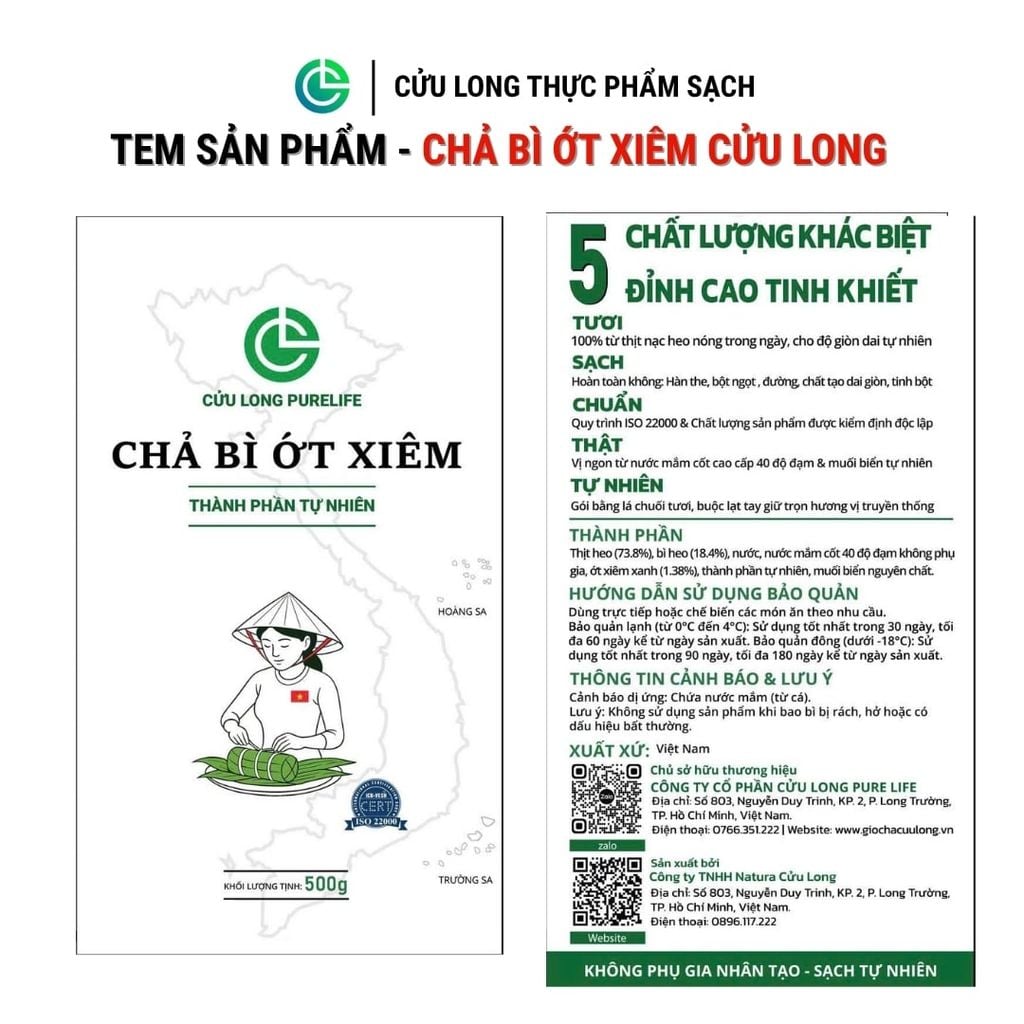 Chả Bì Ớt Xiêm Xanh Cửu Long 500g