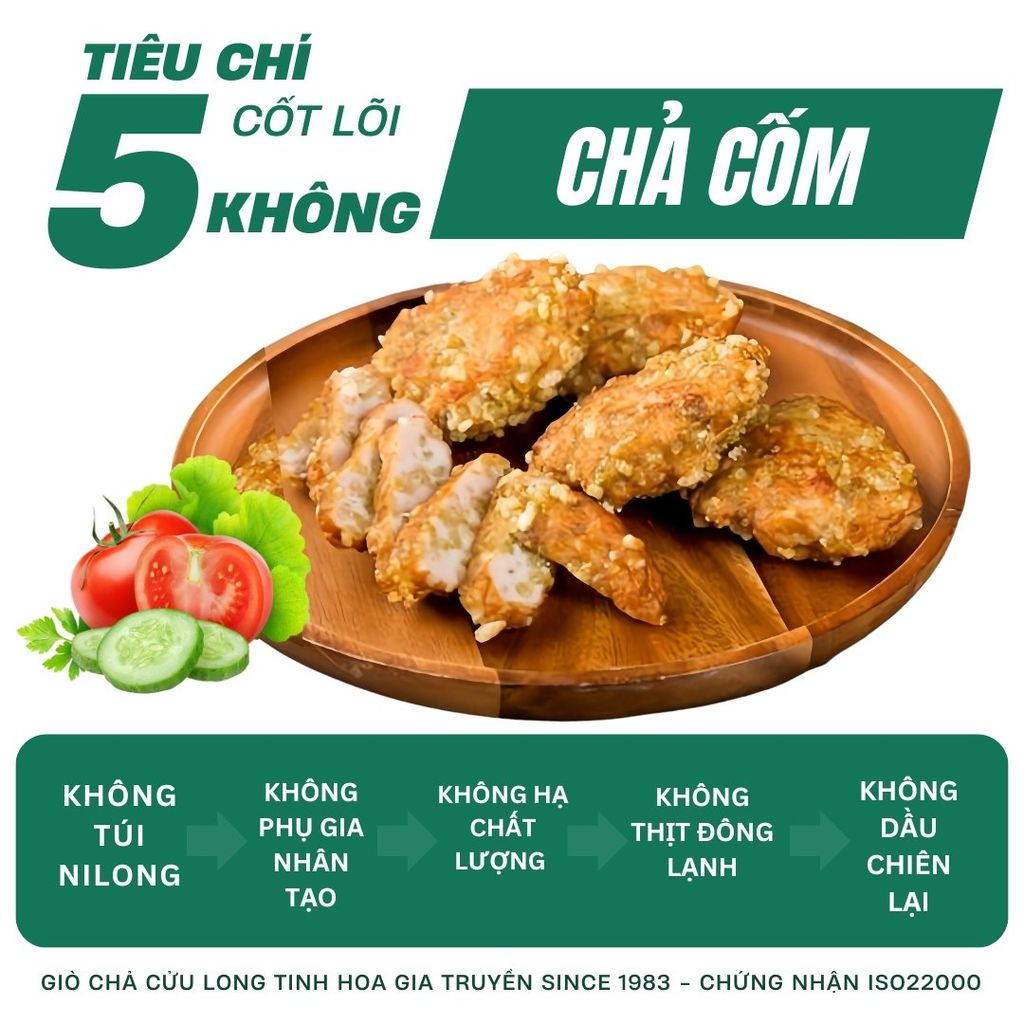 Combo Giò Chả Ngon Cửu Long: Chả Lụa (1KG), Chả Chiên (0.5KG), Chả Cốm (0.25KG) - Giao Nóng Mỗi Ngày, Sạch Chuẩn ISO 22000