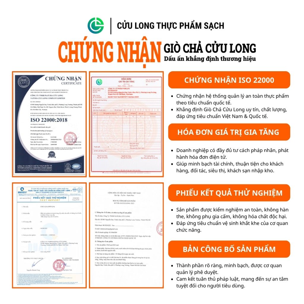 Combo Giò Chả Ngon Cửu Long: Chả Lụa (0.5KG), Chả Bì (0.5KG), Chả Nướng (0.5KG), Chả Chiên (0.25KG) - Sạch An Tâm, Giao Nóng