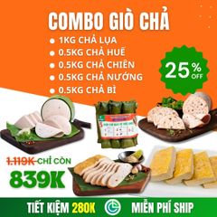 Combo Giò Chả Sạch 5 Món 3kg – Chả Lụa, Chả Chiên, Chả Huế, Chả Bì, Chả Nướng