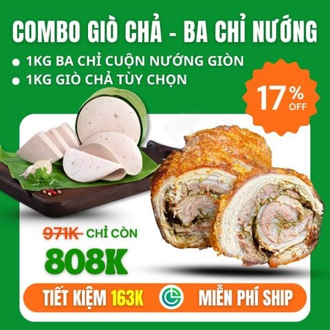 Combo Giò Chả Sạch 1kg + Ba Chỉ Cuộn Nướng 1kg – Giao Nóng Mỗi Ngày