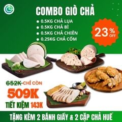 Combo Giò Chả Ngon Cửu Long: Chả Lụa (0.5KG), Chả Bì (0.5KG), Chả Chiên (0.5KG), Chả Cốm (0.25KG) - Sạch, Giao Nóng Mỗi Ngày
