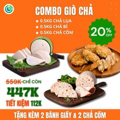 Combo Giò Chả Ngon Cửu Long: Chả Lụa (0.5KG), Chả Bì (0.5KG), Chả Cốm (0.5KG) - Sạch An Tâm, Chuẩn ISO 22000