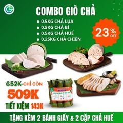 Combo Giò Chả Ngon Cửu Long: Chả Lụa (0.5KG), Chả Bì (0.5KG), Chả Huế (0.5KG), Chả Chiên (0.25KG) - Giao Nóng Mỗi Ngày