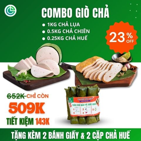Combo Giò Chả Ngon Cửu Long: Chả Lụa (1KG), Chả Chiên (0.5KG), Chả Huế (0.25KG) - Không Túi Nilon, Giao Nóng Mỗi Ngày