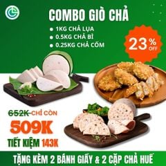 Combo Giò Chả Ngon Cửu Long: Chả Lụa (1KG), Chả Bì (0.5KG), Chả Cốm (0.25KG) - Giao Nóng Mỗi Ngày, Không Túi Nilon