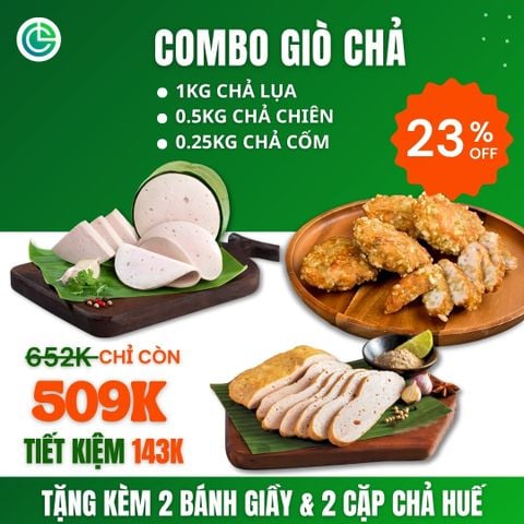 Combo Giò Chả Ngon Cửu Long: Chả Lụa (1KG), Chả Chiên (0.5KG), Chả Cốm (0.25KG) - Giao Nóng Mỗi Ngày, Sạch Chuẩn ISO 22000