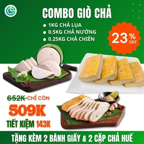 Combo Giò Chả Ngon Cửu Long: Chả Lụa (1KG), Chả Nướng (0.5KG), Chả Chiên (0.25KG) - Giao Nóng Mỗi Ngày, Sạch An Tâm