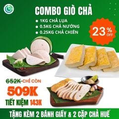 Combo Giò Chả Ngon Cửu Long: Chả Lụa (1KG), Chả Nướng (0.5KG), Chả Chiên (0.25KG) - Giao Nóng Mỗi Ngày, Sạch An Tâm