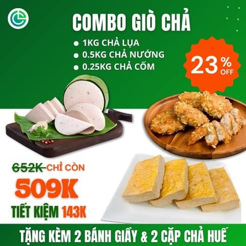 Combo Giò Chả Ngon Cửu Long: Chả Lụa (1KG), Chả Bì (0.5KG), Chả Nướng (0.5KG), Chả Cốm (0.25KG) - Sạch, An Tâm, Tiết Kiệm