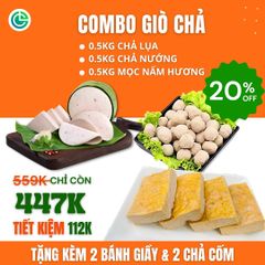 Combo Giò Chả Ngon Cửu Long: Chả Lụa (0.5KG), Chả Nướng (0.5KG), Chả Mọc Nấm Hướng (0.5KG) - Sạch Chuẩn ISO 22000