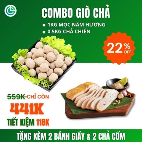 Combo Giò Chả Ngon Cửu Long: Mọc Nấm Hương (1KG), Chả Chiên (0.5KG) - Không Phụ Gia Nhân Tạo, Giao Nóng