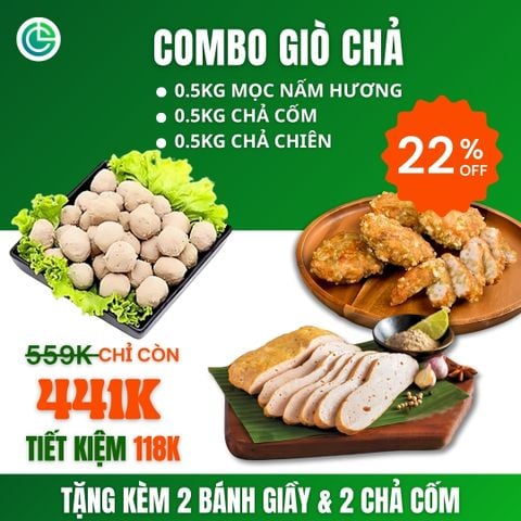 Combo Giò Chả Ngon Cửu Long: Chả Lụa (0.5KG), Chả Cốm (0.5KG), Chả Chiên (0.5KG) - Giao Nóng, Chuẩn ISO 22000