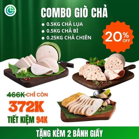 Combo Giò Chả Ngon Cửu Long: Chả Lụa (0.5KG), Chả Bì (0.5KG), Chả Chiên (0.25KG) Đặc Biệt