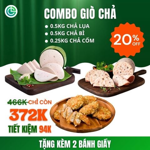 Combo Giò Chả Ngon Cửu Long: Chả Lụa (0.5KG), Chả Bì (0.5KG), Chả Cốm (0.25KG) - An Tâm Vượt Trội TPHCM
