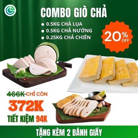 Combo Giò Chả Ngon Cửu Long: Chả Lụa (0.5KG), Chả Nướng (0.5KG), Chả Chiên (0.25KG) - Ăn Sạch, Giao Nóng