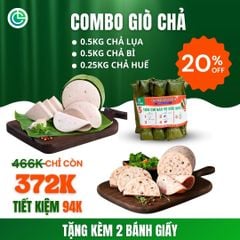 Combo Giò Chả Ngon Cửu Long: Chả Lụa (0.5KG), Chả Bì (0.5KG), Chả Huế (0.25KG) - Giao Nóng Mỗi Ngày
