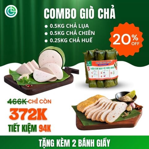 Combo Giò Chả Ngon Cửu Long: Chả Lụa (0.5KG), Chả Chiên (0.5KG), Chả Huế (0.25KG) - Không Phụ Gia Nhân Tạo