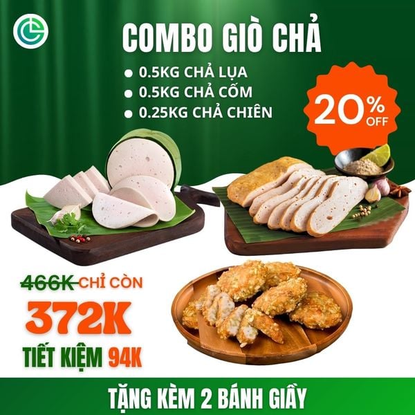 Combo Giò Chả Ngon Cửu Long: Chả Lụa (0.5KG), Chả Cốm (0.5KG), Chả Chiên (0.25KG) - Ăn Ngon, Sạch, Tiết Kiệm