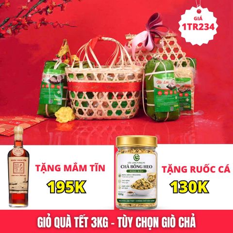 Combo Giỏ Quà 3kg Giò Chả Sạch Gói Lá Chuối – Quà Biếu Tết Sang Trọng